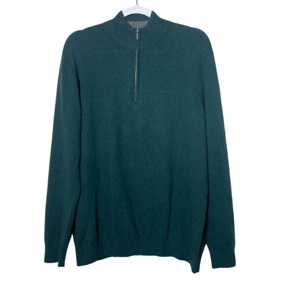 J Hilburn 100% Cashmere Zip Mock Neck Sweater In Green Men's Size Large - Picture 1 of 14